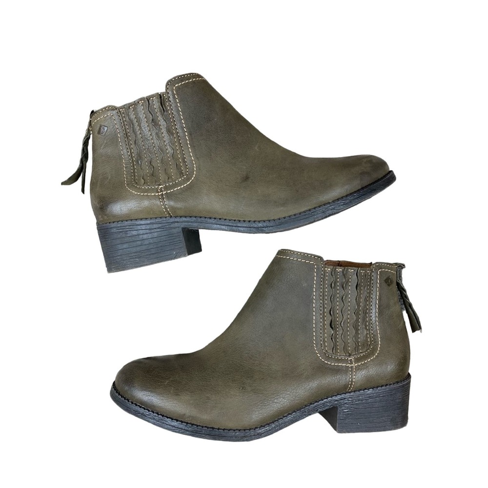 COPY - Sperry Juniper Bree Olive Leather Top Sider Green Bootie, Sz 9